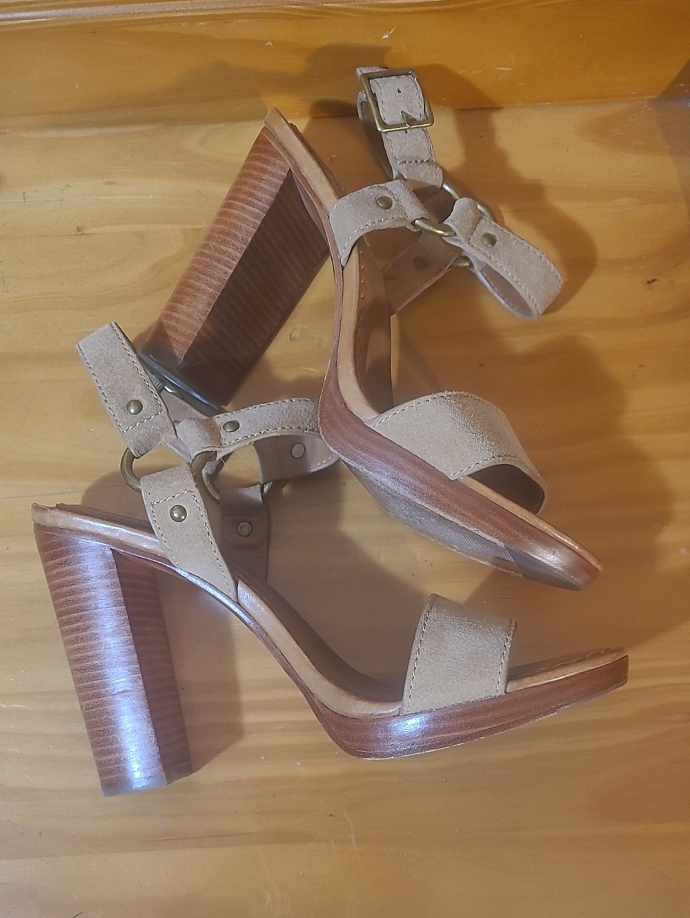 FRYE Stacked Heel Suede & Leather Sandals